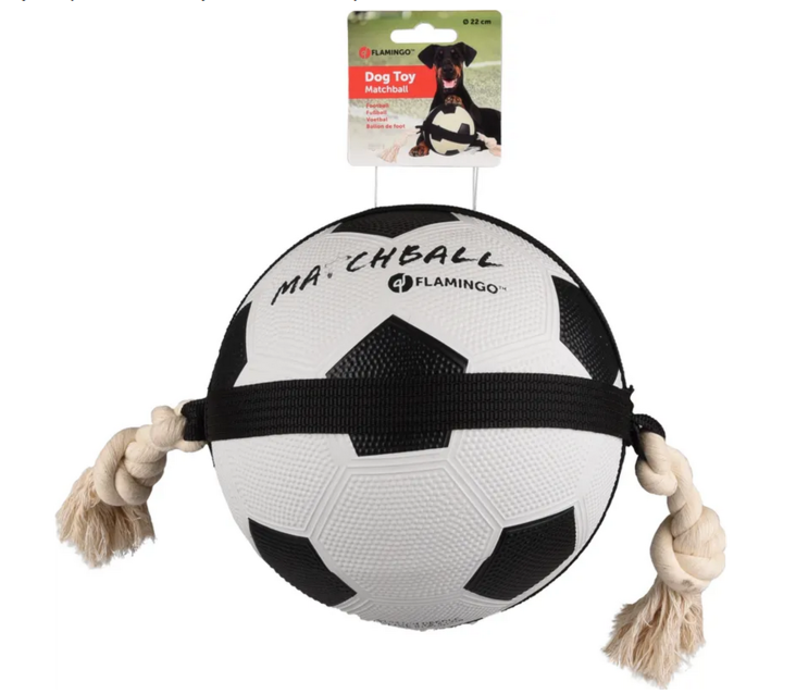 Jalkapallo köysillä 22cm musta-valkoinen Flamingo - Koiran pallot ja heittolelut - 035134 - 1