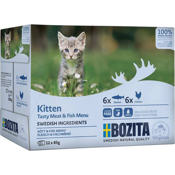 Kitten Tasty Meat & Fish multibox 12x85g kastike Bozita - Kissanpennun säilykkeet ja kasvatusruoat - 028594 - 1
