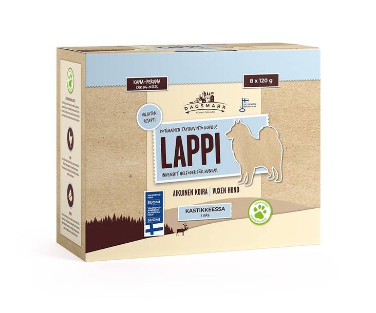 LAPPI kana-peruna 8x120g pss kastike Dagsmark - Koiran säilykkeet aikuisille koirille - 030654 - 1