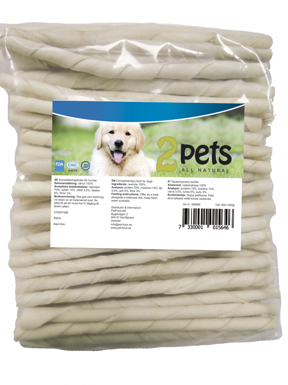 Puruluutikku 12cmx10mm 100kpl valkoinen 2Pets - Koirien puruluut - 013704 - 1