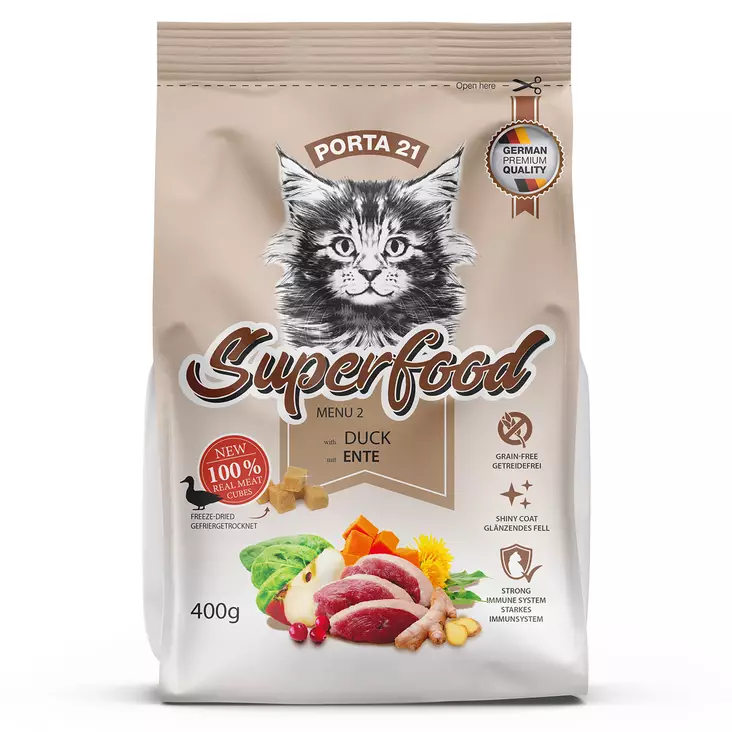 Kana ankka Superfood Menu2 400g Porta21 - Kissan kuivaruoat aikuisille kissoille - 041944 - 1