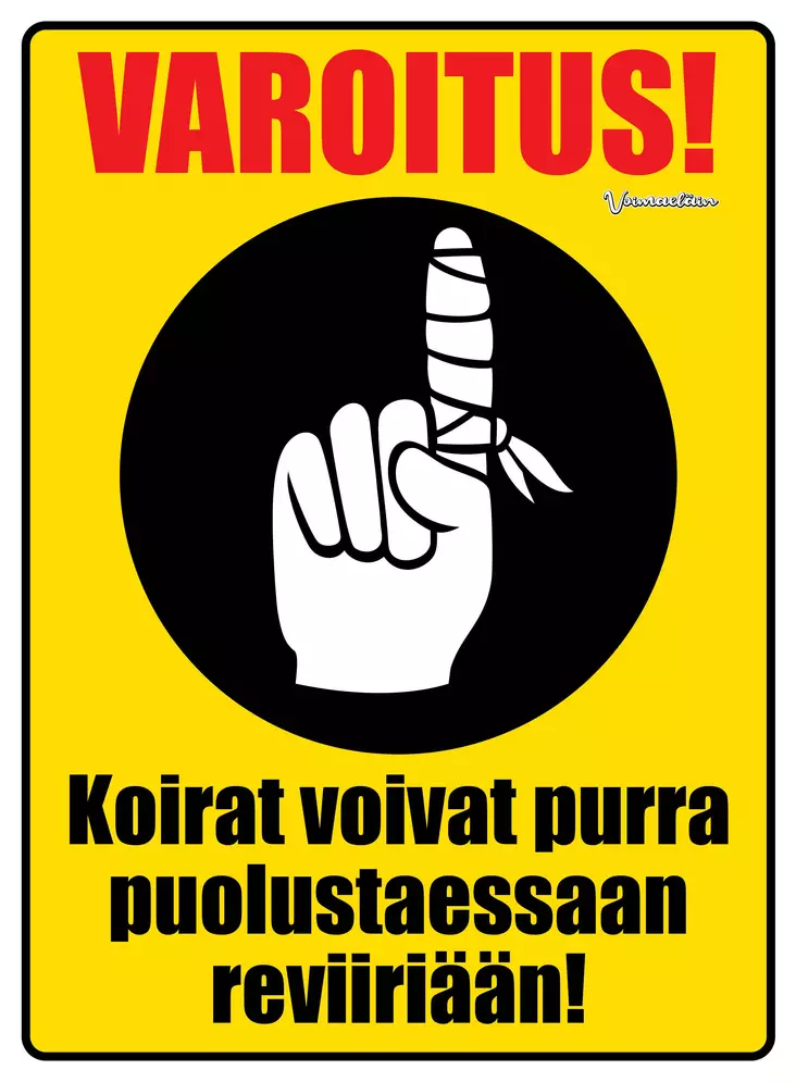 Kyltti Varoitus! Koirat voivat purra puolustaessaan reviiriään! - Varoitus- ja huomiokyltit - 053434 - 1