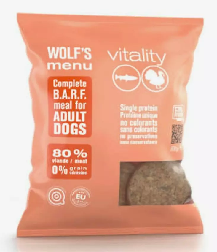 Kalkkuna Lohi 800g täysravinto pakastepullat Vitality Wolfs Menu - Koiralle pakastelihat ja -elimet - 059484 - 1