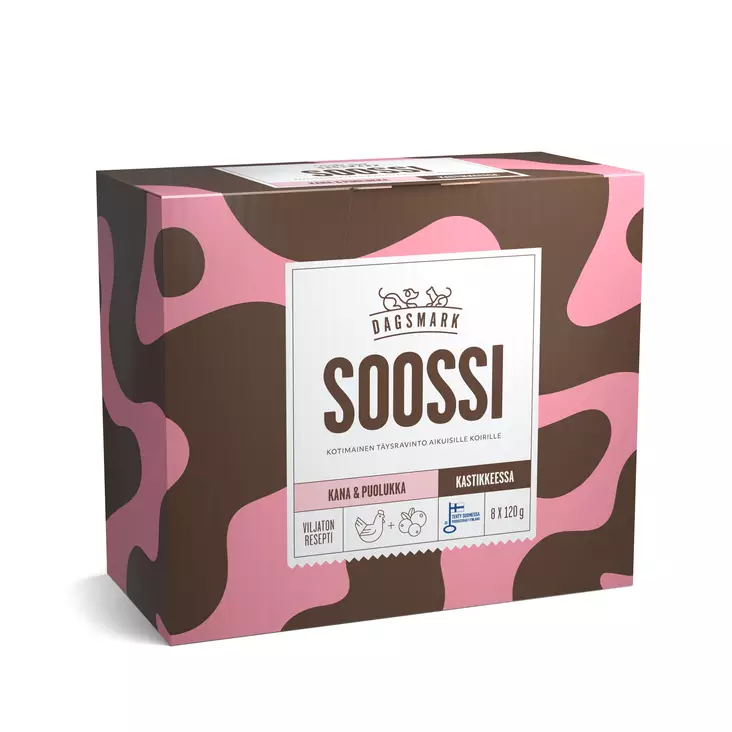 Kana-puolukka 8x120g Soossi Dagsmark - Koiran säilykkeet aikuisille koirille - 059994 - 1