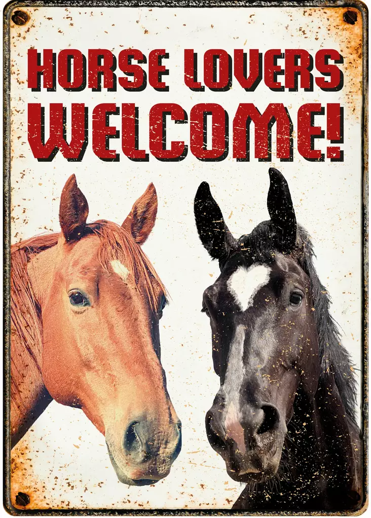 Metallikyltti "Horse lovers welcome!" 21x14,8cm Flamingo - Varoitus- ja huomiokyltit - 059344 - 1