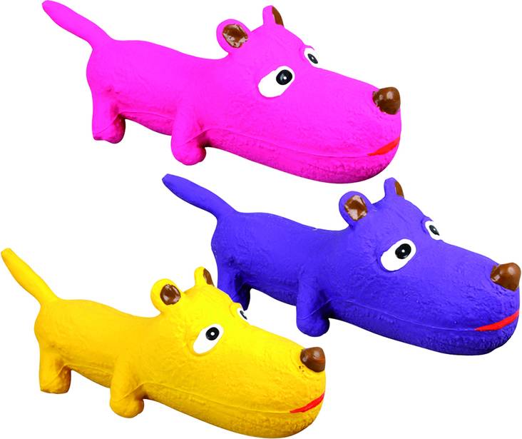 Pitkä lateksikoira Oscar 27,5cm värimix Flamingo - Koiran vinyyli-, latex- ja valolelut - 036395 - 1