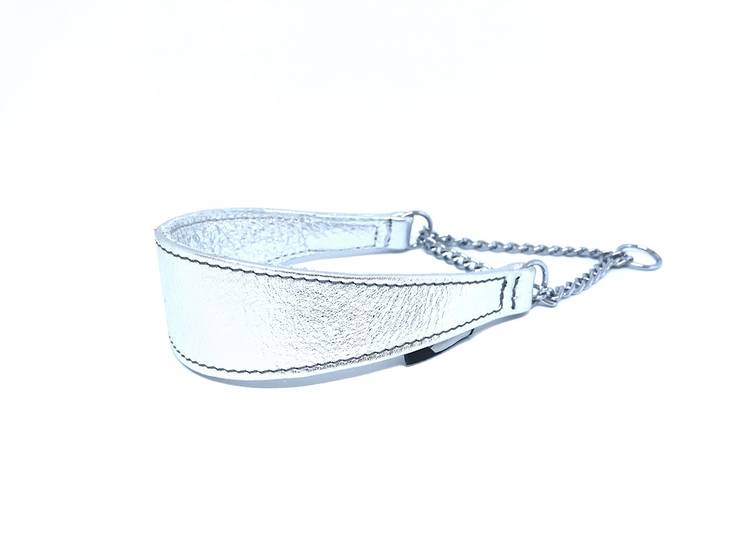 Puolikiristävä nahkapanta hopea eri kokoja Onega - Koiran puolikiristävät pannat - 033375 - 1