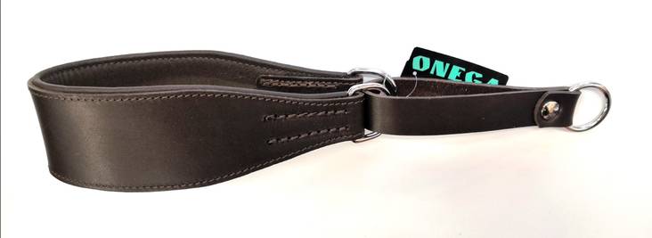 Puolikiristävä nahkapanta leveä ruskea ONEGA - Koiran puolikiristävät pannat - 039195 - 1