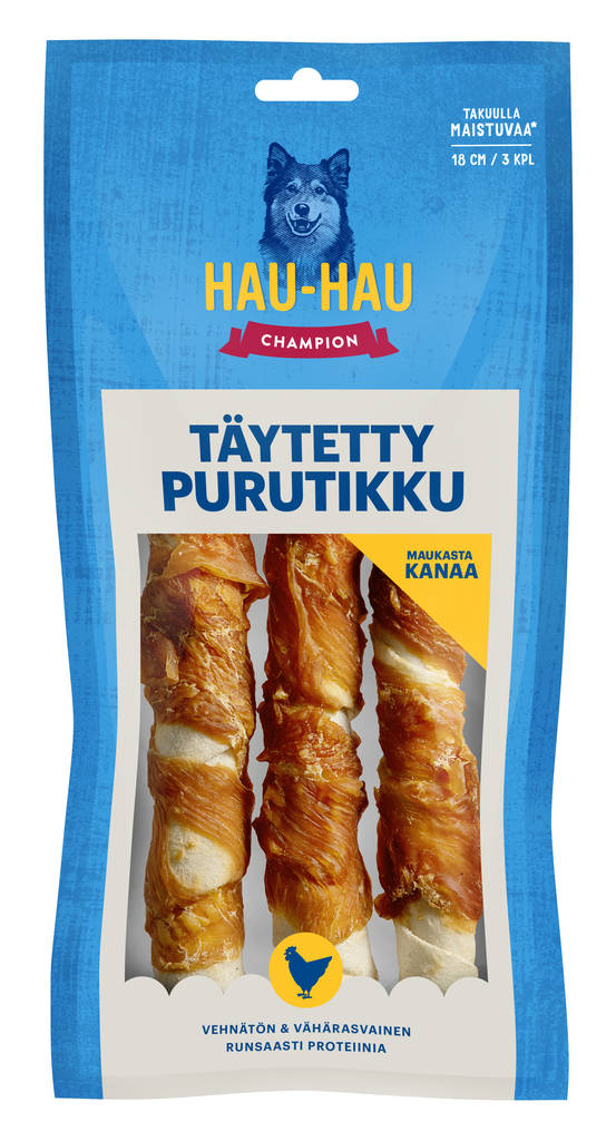 Täytetty purutikku 18cm 189g 3kpl Hau Hau Champion - Koirien puruluut - 029825 - 1