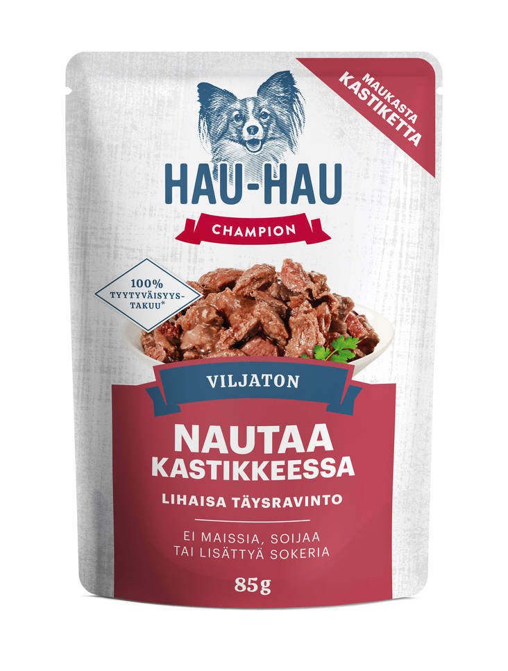 Viljaton nautaa kastikkeessa 85g Hau Hau Champion - Koiran säilykkeet aikuisille koirille - 029805 - 1