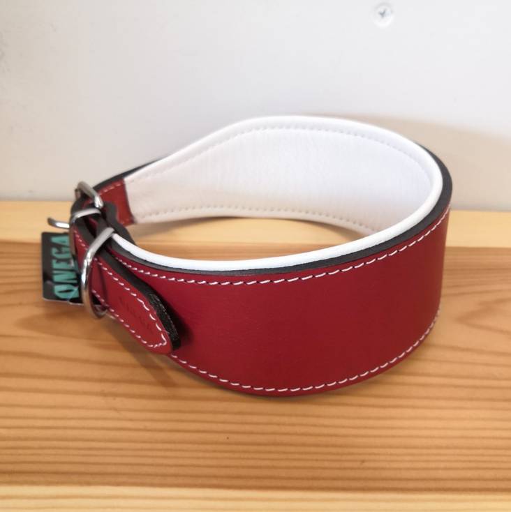 Vinttikoirapanta nahkaa tasasivuin 45cm punainen-valkoinen Onega - Koiran solkipannat - 029685 - 1