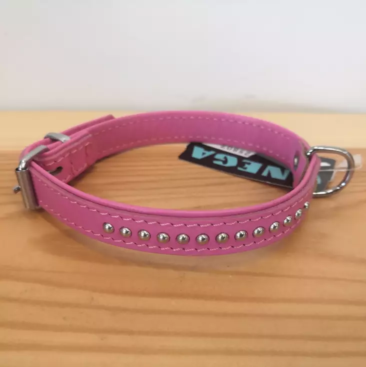 Solkipanta nahkaa pyörein niitein pinkki 14mm Onega - Koiran solkipannat - 025805 - 1