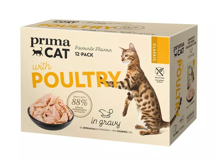 Siipikarjalajitelma 12x85g kastike Classic PrimaCat - Aikuisten kissojen säilykkeet - 053885 - 1