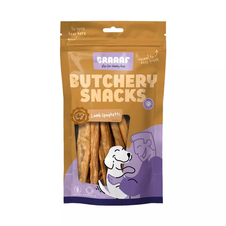 Lammas Spaghetti 85g Butchery Snacks Braaaf - Koiran herkut ja makupalat - 054405 - 1