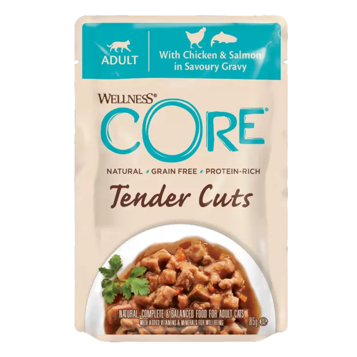 Chicken & Salmon Tender Cuts 85g pss CORE cat - Aikuisten kissojen säilykkeet - 014775 - 2