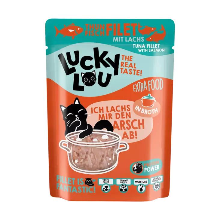 Extra tonnikala - lohifile liemi 70g ps Lucky Lou - Aikuisten kissojen säilykkeet - 051095 - 1