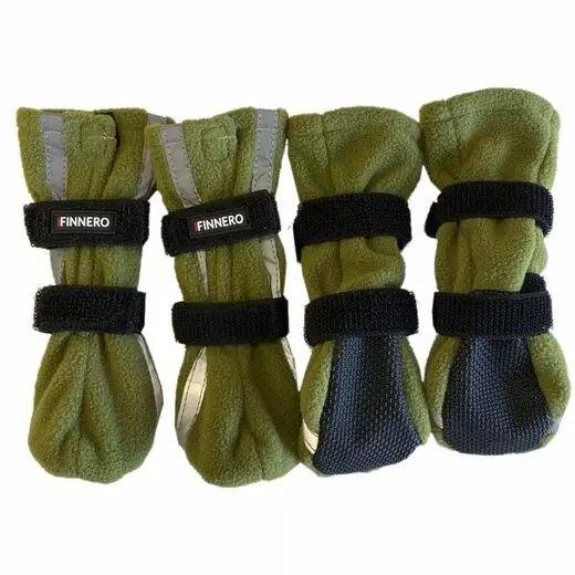 Halla fleecetossut heijastimilla 4kpl vihreät FinNero - Koiran tossut, sukat ja korvasuojat - 050215 - 1