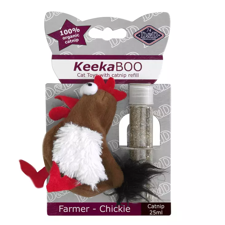 KeekaBOO Farmer Chickie lelu kissanminttutäytöllä 8,5cm D&D - Kissan pehmolelut - 002655 - 1
