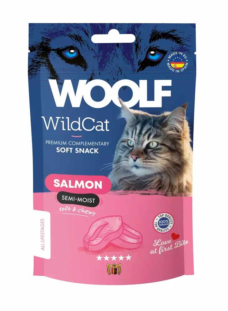 Kissanami Kala Lohi Kalkkuna 50g puolikostea Wild Cat Snack Woolf - Kissan herkut ja makupalat - 052625 - 1