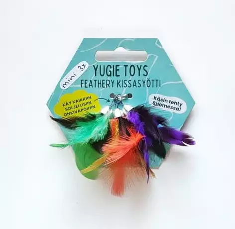Kissasyötti Feathery Mini 3kpl värimix Yugie - Kissan huiskat ja onkilelut - 052785 - 1