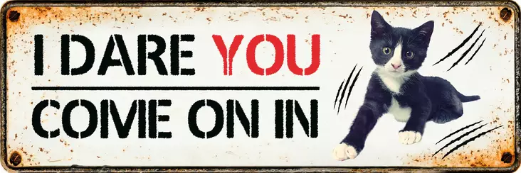 Metallikyltti "I dare you - come on in" 27x9cm Flamingo - Varoitus- ja huomiokyltit - 059325 - 1