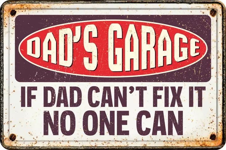 Metallikyltti "Dad's Garage. If dad can't fix it, no one can" 30x20cm Flamingo - Varoitus- ja huomiokyltit - 059315 - 1
