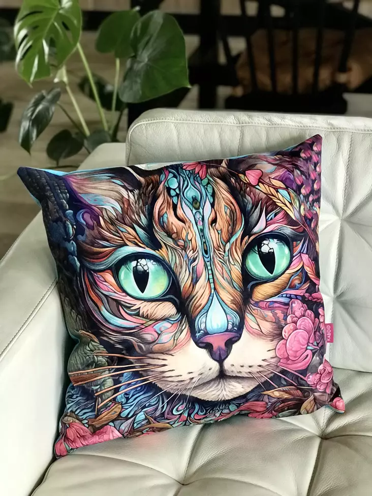 Tyyny vihreäsilmäinen kissa 45x45cm KABOO - Koti ja sisustus - 038005 - 1