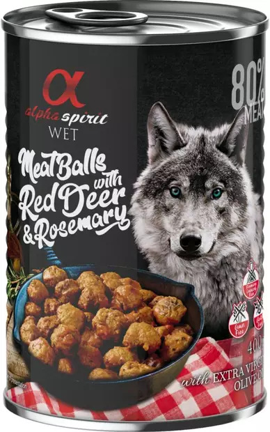 Dog Meatballs with Red Deer & Rosemary alphaspirit - Koiran säilykkeet aikuisille koirille - 054446 - 1