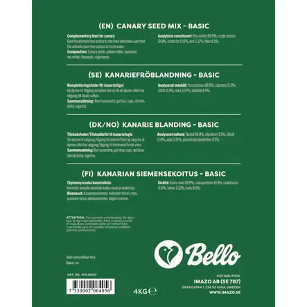 Kanarian perussiemenseos 4kg Basic Bello - Lemmikkilintujen ruoka - 059586 - 2