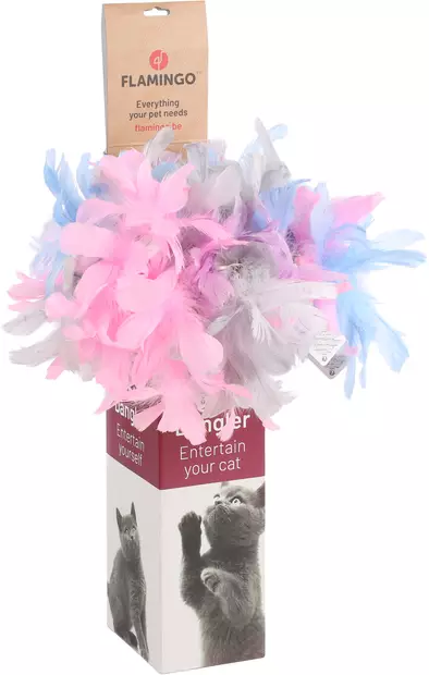 Kissanhuiska pallolla ja höyhenillä 40,5cm värimix Flamingo - Kissan huiskat ja onkilelut - 050456 - 2