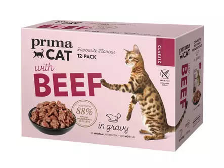 Nautaa kastikkeessa 12x85g Classic PrimaCat - Aikuisten kissojen säilykkeet - 053886 - 1