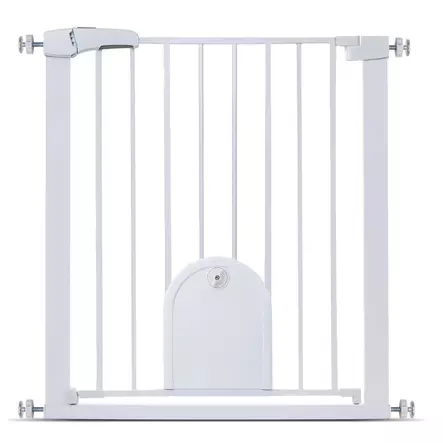 Pingotettava portti kissaluukulla 76x75-82cm valkoinen Duvo+ - Koiraportit - 056086 - 1