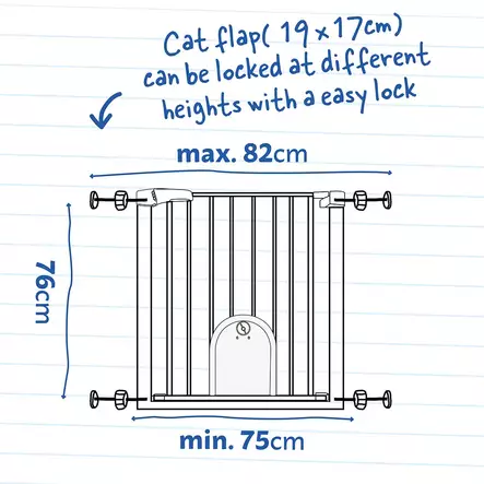 Pingotettava portti kissaluukulla 76x75-82cm valkoinen Duvo+ - Koiraportit - 056086 - 2