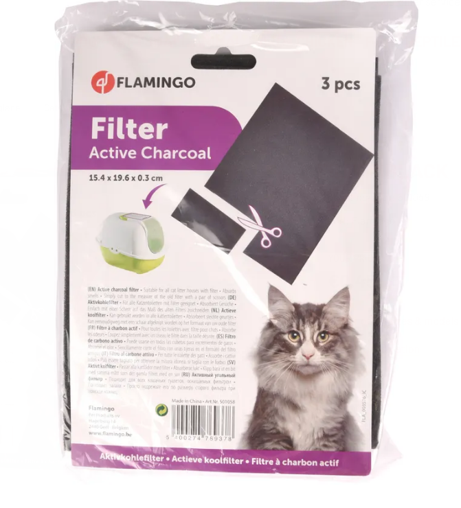 Aktiivihiilisuodatin kissanvessoihin 3kpl 19.5cmx15cmx0.3cm universal Flamingo - Kissanvessan suodattimet - 032556 - 1