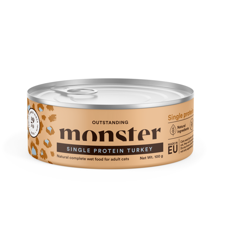 Kalkkuna Single Protein 100g / 200g purkki monster Cat - Aikuisten kissojen säilykkeet - 023716 - 1