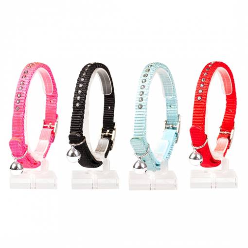 Kissanpanta strasseilla ja kuminauhalla värimix 20-30cm Duvo+ - Aikuisen kissan pannat - 018826 - 1