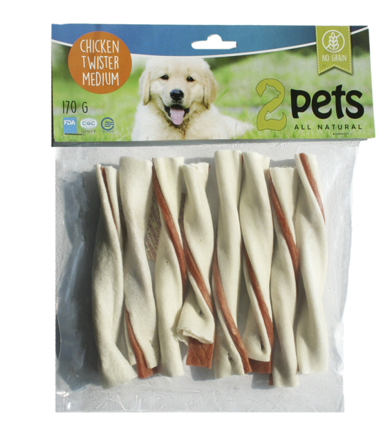 PuruTwister kana M 170g 7kpl 2Pets - Koirien puruluut - 022336 - 1