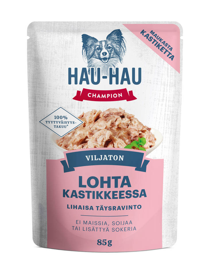 Viljaton lohta kastikkeessa 85g Hau Hau Champion - Koiran säilykkeet aikuisille koirille - 029806 - 1