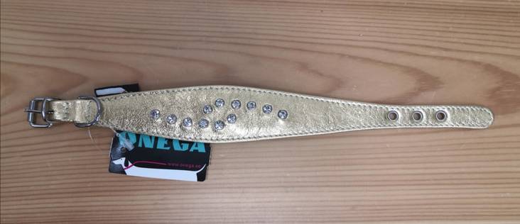 Vinttikoirapanta nahkaa 25cm strassiniiteillä kulta Onega - Koiran solkipannat - 033356 - 1