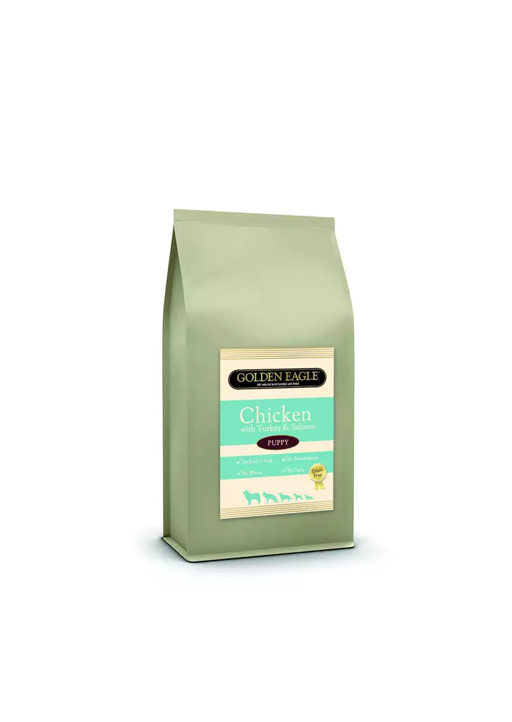 Puppy Chicken, Turkey & Salmon 28/15 Naturally Golden Eagle - Kuivaruoat pennuille ja kasvatukseen - 052856 - 1