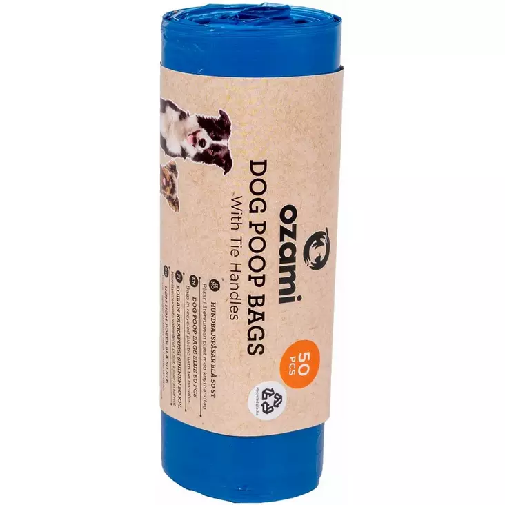 Kakkapussi kahvoilla 50kpl 130x340mm sininen OZami - Koiran kakkapussit ja pidikkeet - 053616 - 1