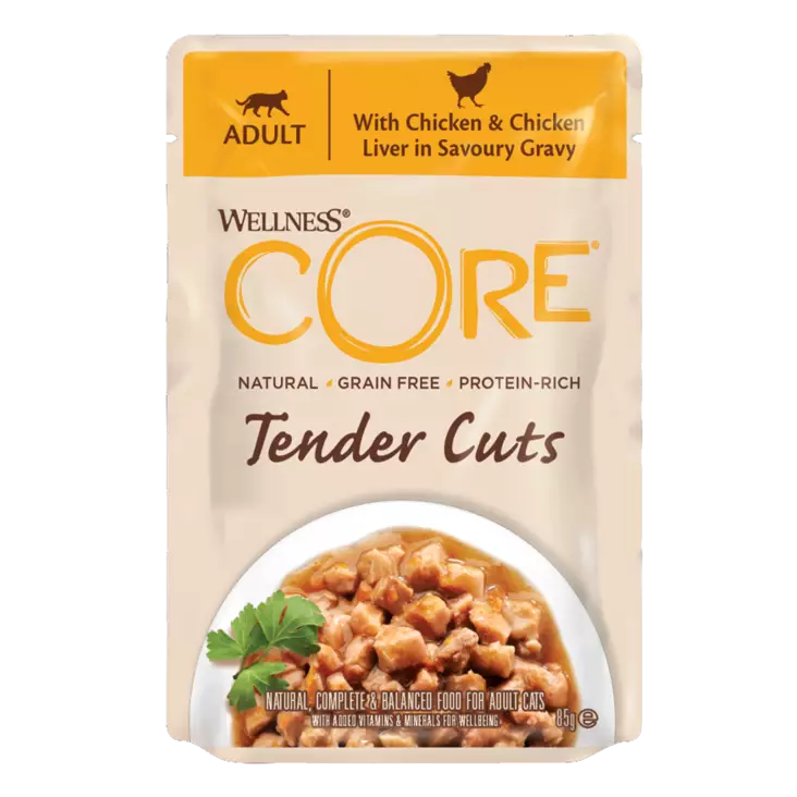 Chicken & Chicken Liver Tender Cuts 85g pss CORE - Aikuisten kissojen säilykkeet - 014776 - 2