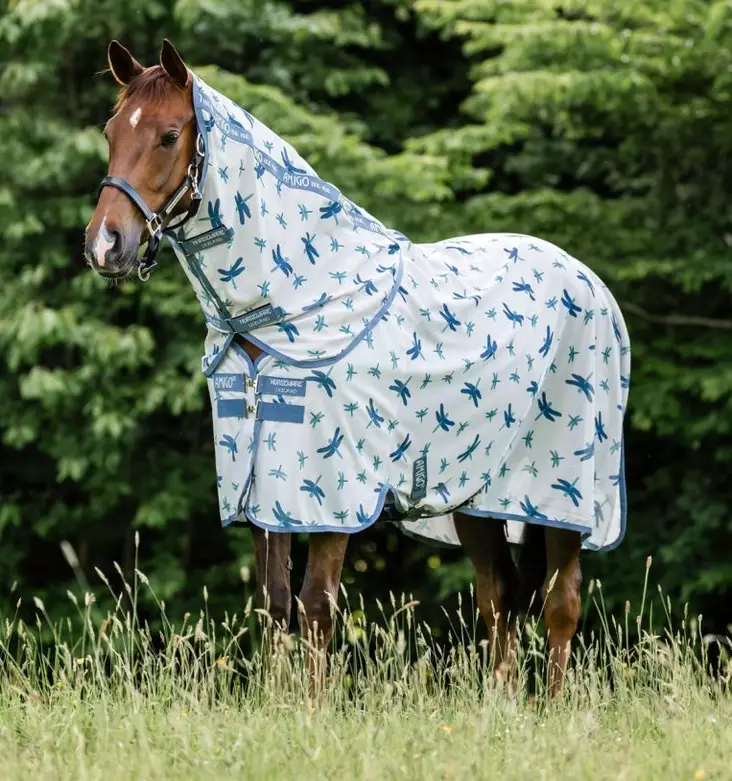 Hyönteisloimi Amigo Bug Rug Plus irrotettavalla kaulakappaleella dragonfly print/silver & blue & sage Horseware - Hevosen hyönteis- ja UV-loimet - 057186 - 1