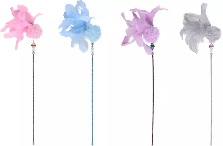 Kissanhuiska pallolla ja höyhenillä 40,5cm värimix Flamingo - Kissan huiskat ja onkilelut - 050456 - 1