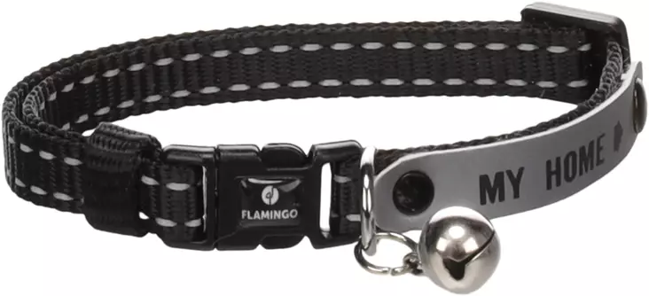 Kissan nylonpanta säädettävä Jaggo 20-34x1cm musta Flamingo - Aikuisen kissan pannat - 052406 - 1