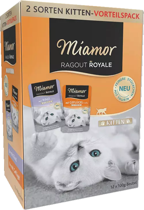Kitten Kana & Nauta 12 x 100g pss hyytelössä Ragout Royales Miamor - Kissanpennun säilykkeet ja kasvatusruoat - 003826 - 2