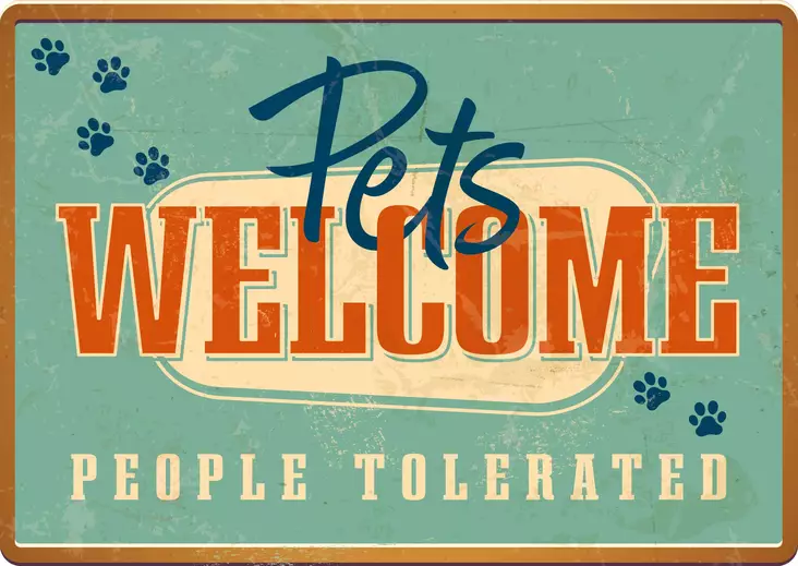 Metallikyltti "Pets welcome- people tolerated" 21x14,8cm Flamingo - Varoitus- ja huomiokyltit - 059336 - 1