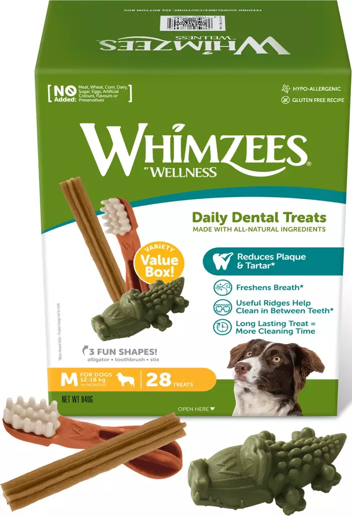Lajitelmaboxi M 28kpl 840g Whimzees - Koiran herkut ja makupalat - 021596 - 2