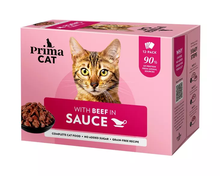 Nautaa kastikkeessa 12x85g Classic PrimaCat - Aikuisten kissojen säilykkeet - 053886 - 2