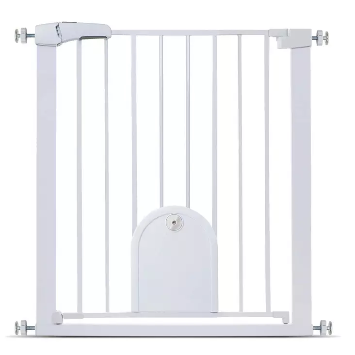 Pingotettava portti kissaluukulla 76x75-82cm valkoinen Duvo+ - Koiraportit - 056086 - 1